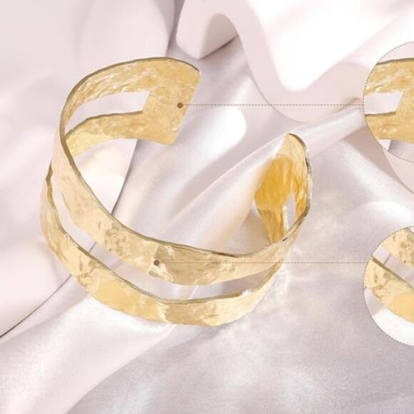 18K Gold Plated Cuff Bracelets for Women Open Adjustable Gold Cuff Bangle - Picture 2 of 5